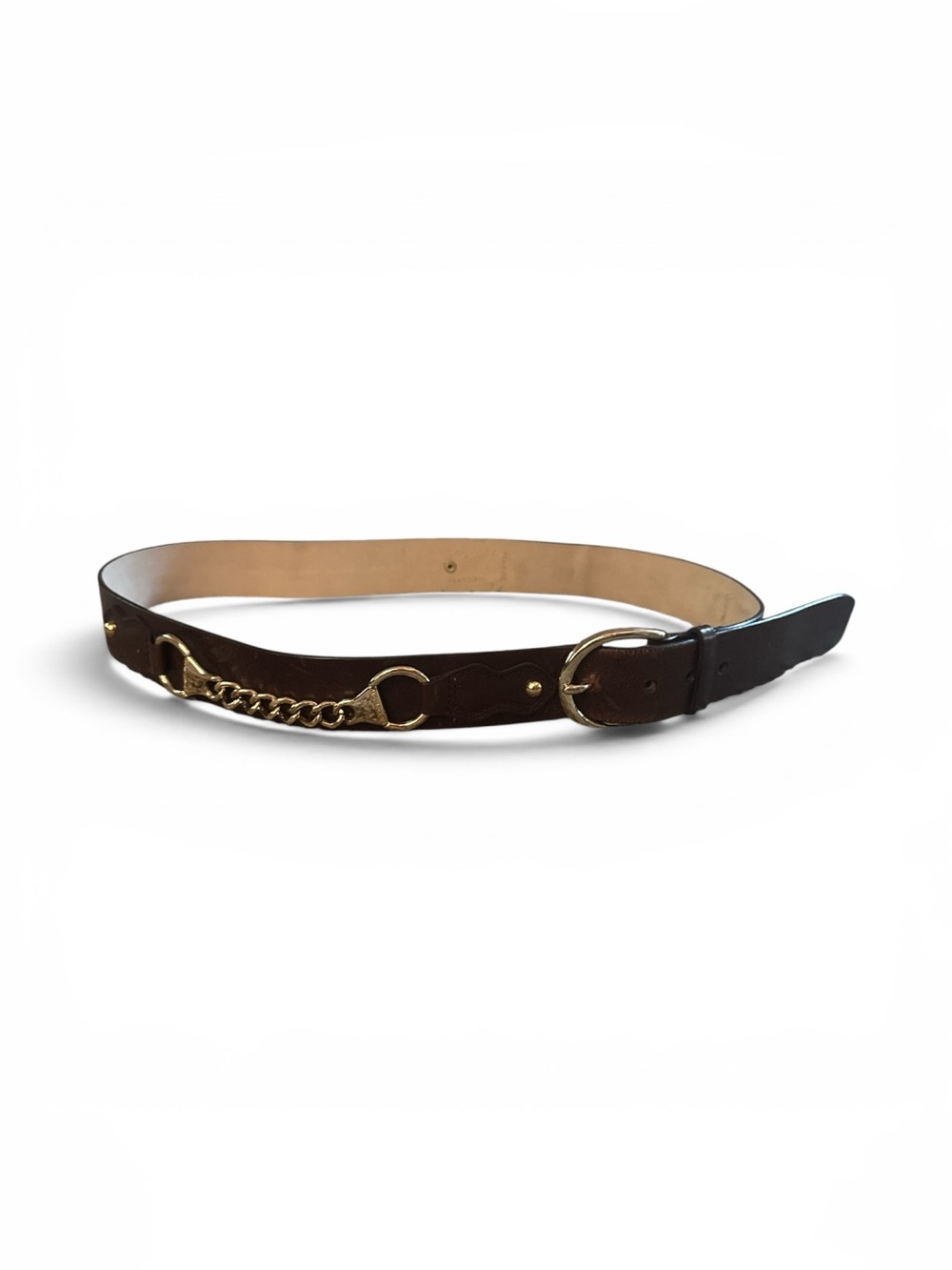 Michael Kors Women’s Brown Leather Chain Accent Belt Size 37-40” Waist Casual